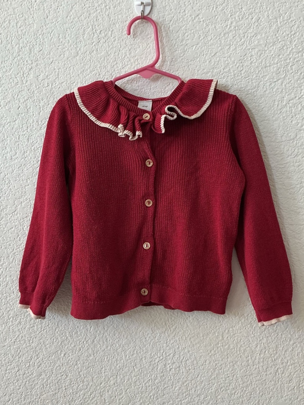 Girls' H&M Red Ruffle Collar Cardigan Size 3T